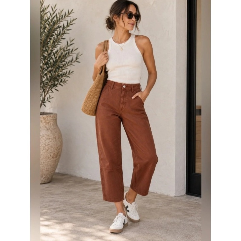 Everlane The Utility Barrel Pant Rosewood Brown Organic Cotton Size 14 NWT